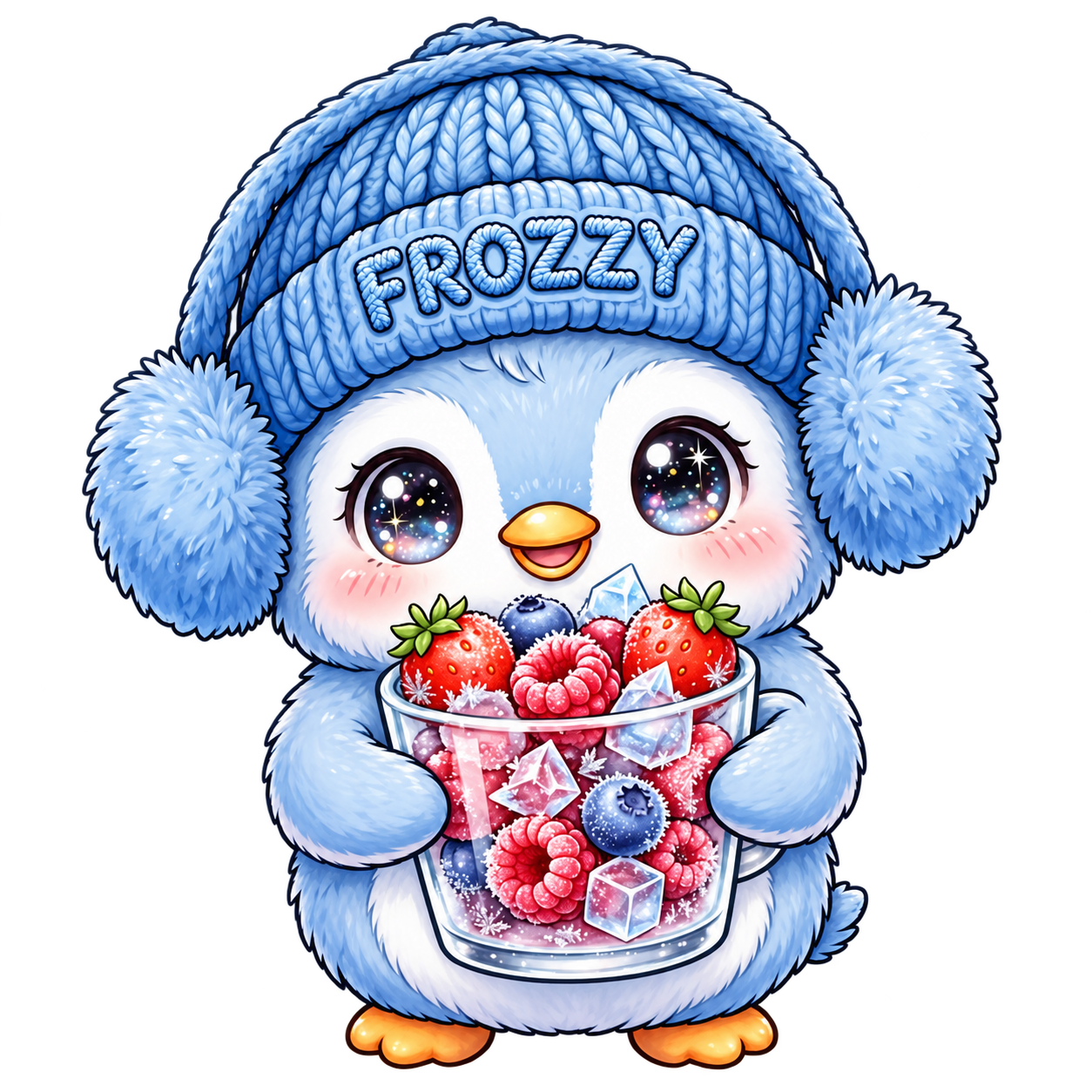 Frozzy, un pingüino con una copa de frutos congelados